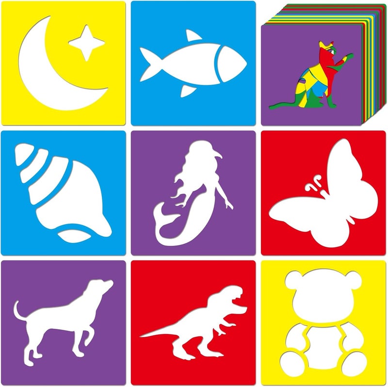 TMTECHJS 24 Piece Stencils for Kids Stencils for Painting Sidewalk Chalk Stencil Outdoor Garden Themed Stencil Kids Style Collection-6in - Image 1